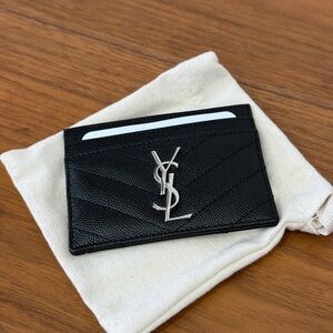 -NEW- Yves Saint Laurent Black Card Holder with Silver Logo